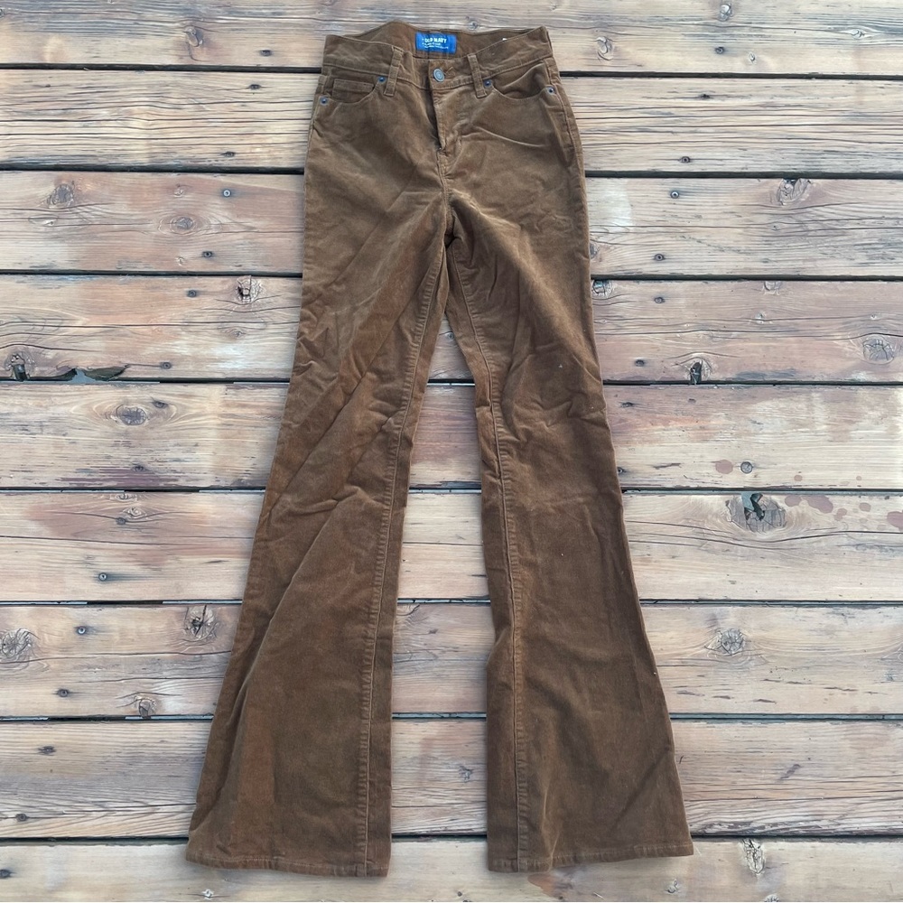old navy high waisted brown corduroy flare jeans